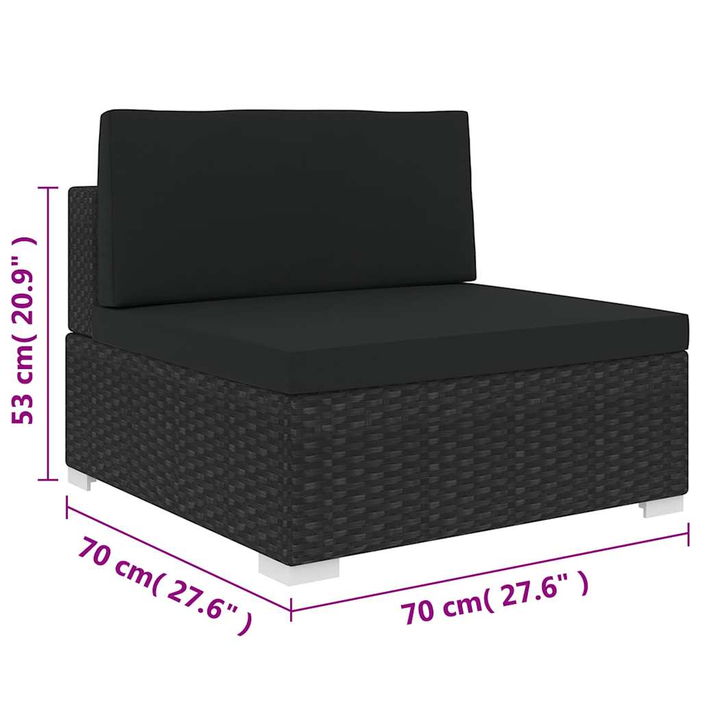 Fekete moduláris polyrattan középső kanapé párnákkal 5