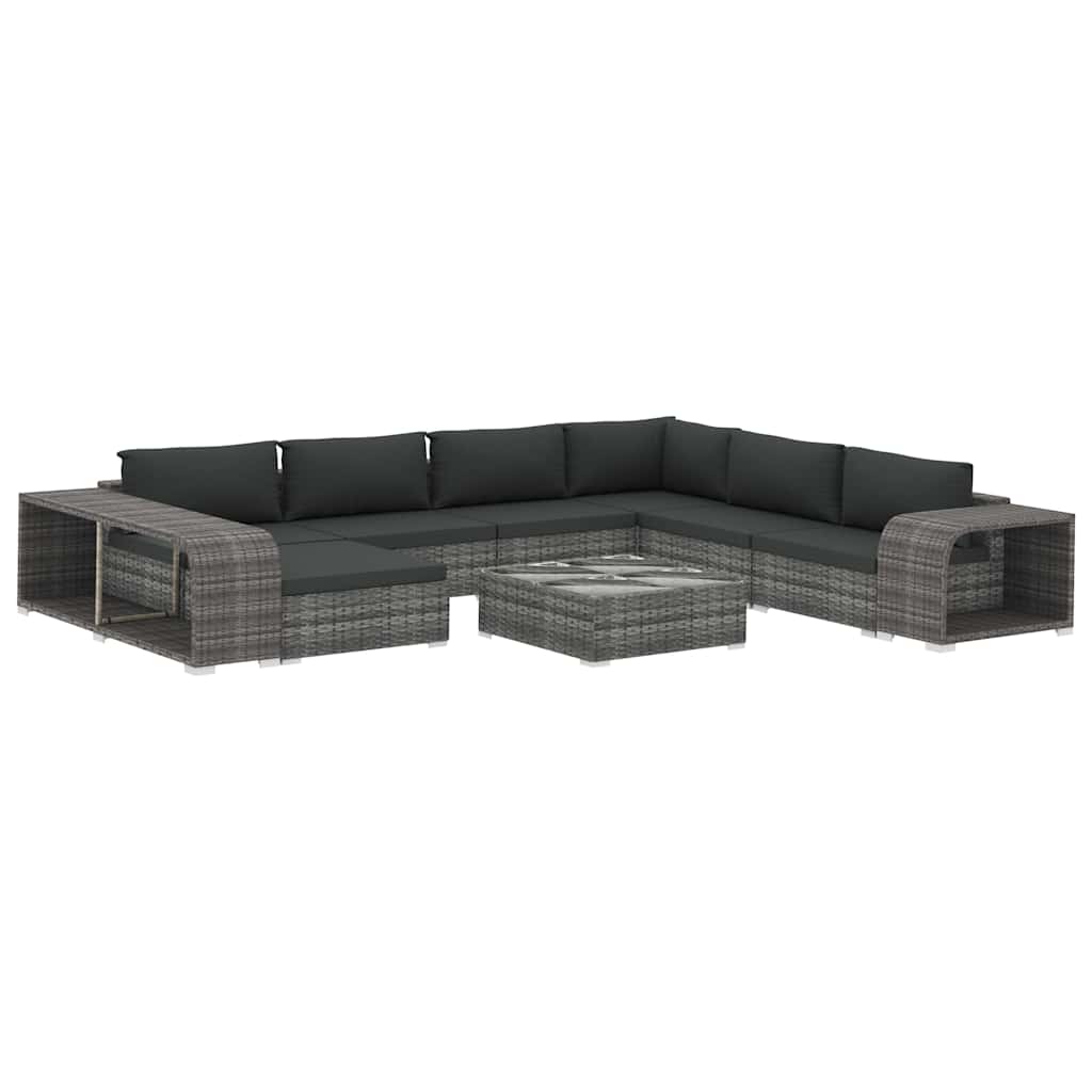 10 részes szürke polyrattan kerti ülőgarnitúra párnákkal 2