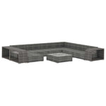 10 részes szürke polyrattan kerti ülőgarnitúra párnákkal 3