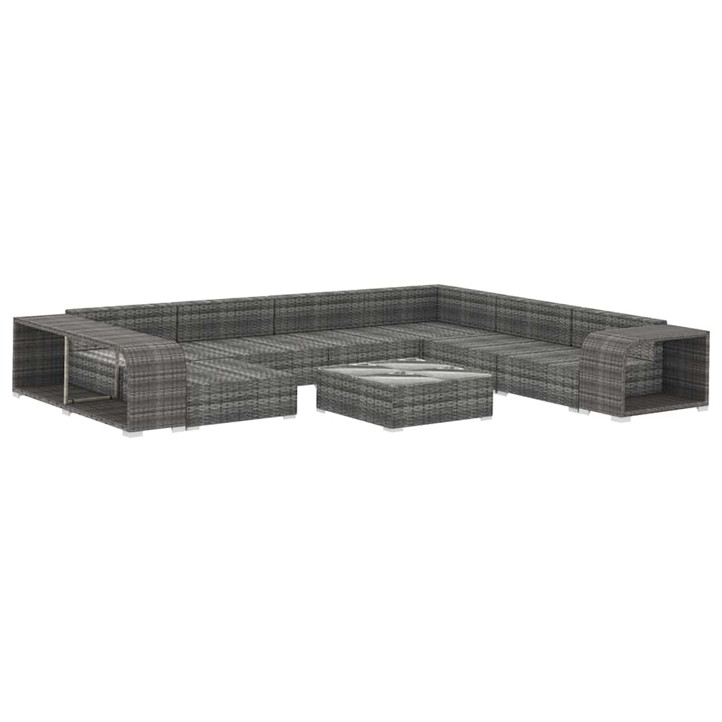 10 részes szürke polyrattan kerti ülőgarnitúra párnákkal 3