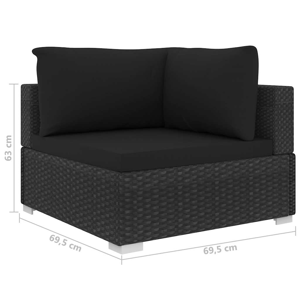 10 részes fekete polyrattan kerti ülőgarnitúra párnákkal 10