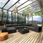 10 részes fekete polyrattan kerti ülőgarnitúra párnákkal