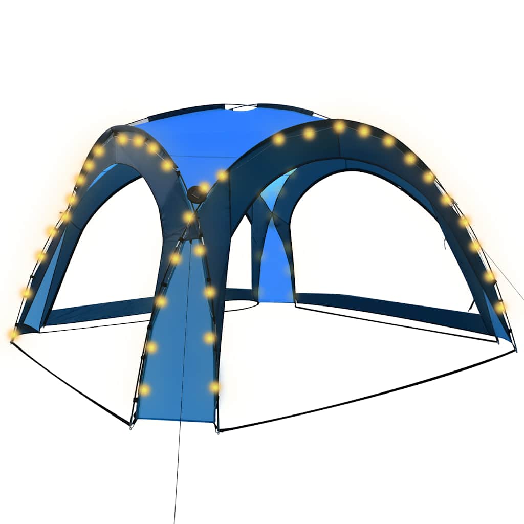 Kék rendezvénysátor LED-del és 4 oldalfallal 3,6 x 3,6 x 2,3 m 2
