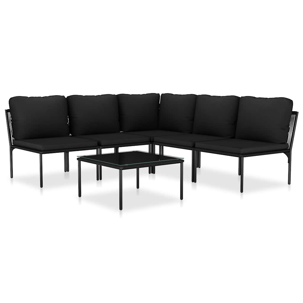 6 részes fekete PVC kerti ülőgarnitúra párnákkal 2