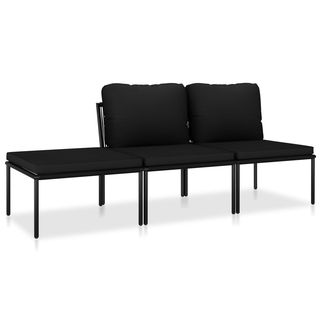 3 részes fekete PVC kerti ülőgarnitúra párnákkal 2