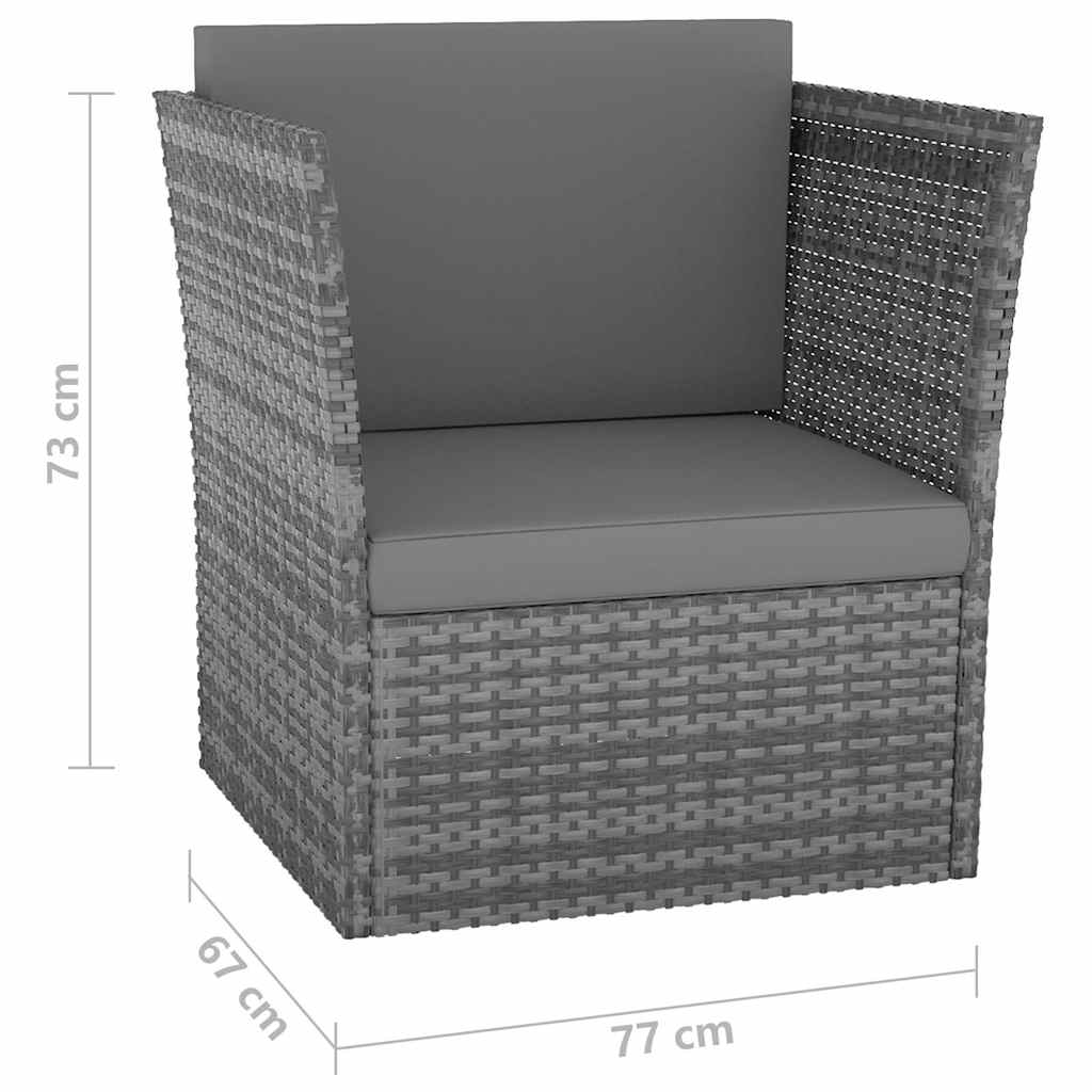 Antracitszürke kerti polyrattan szék zsámollyal 8