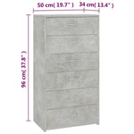 6-fiókos betonszürke szerelt fa tálalószekrény 50 x 34 x 96 cm 6