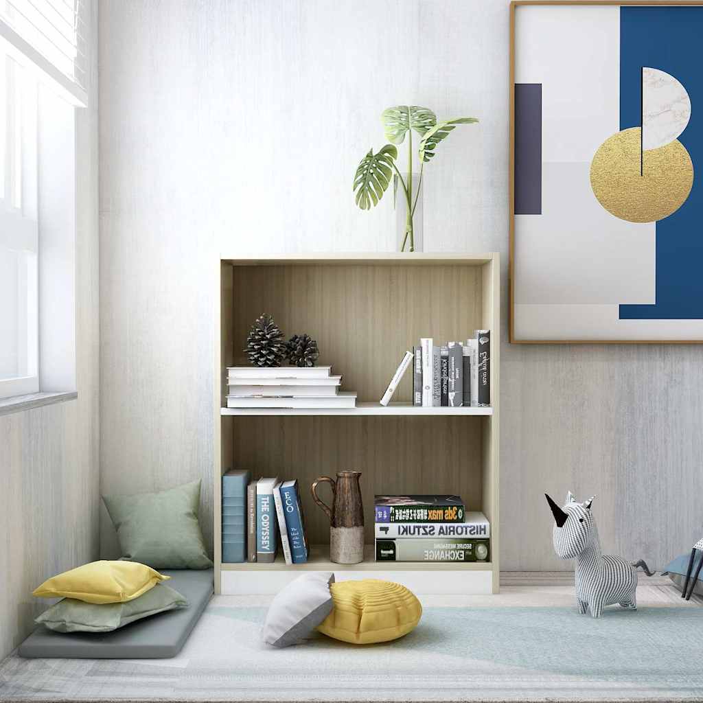Fehér és sonoma tölgy színű szerelt fa könyvespolc 60x24x76 cm