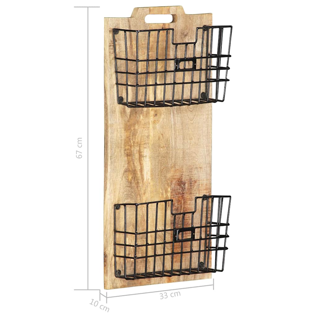Tömör nyers mangófa falra szerelhető újságtartó 33 x 10 x 67 cm 5