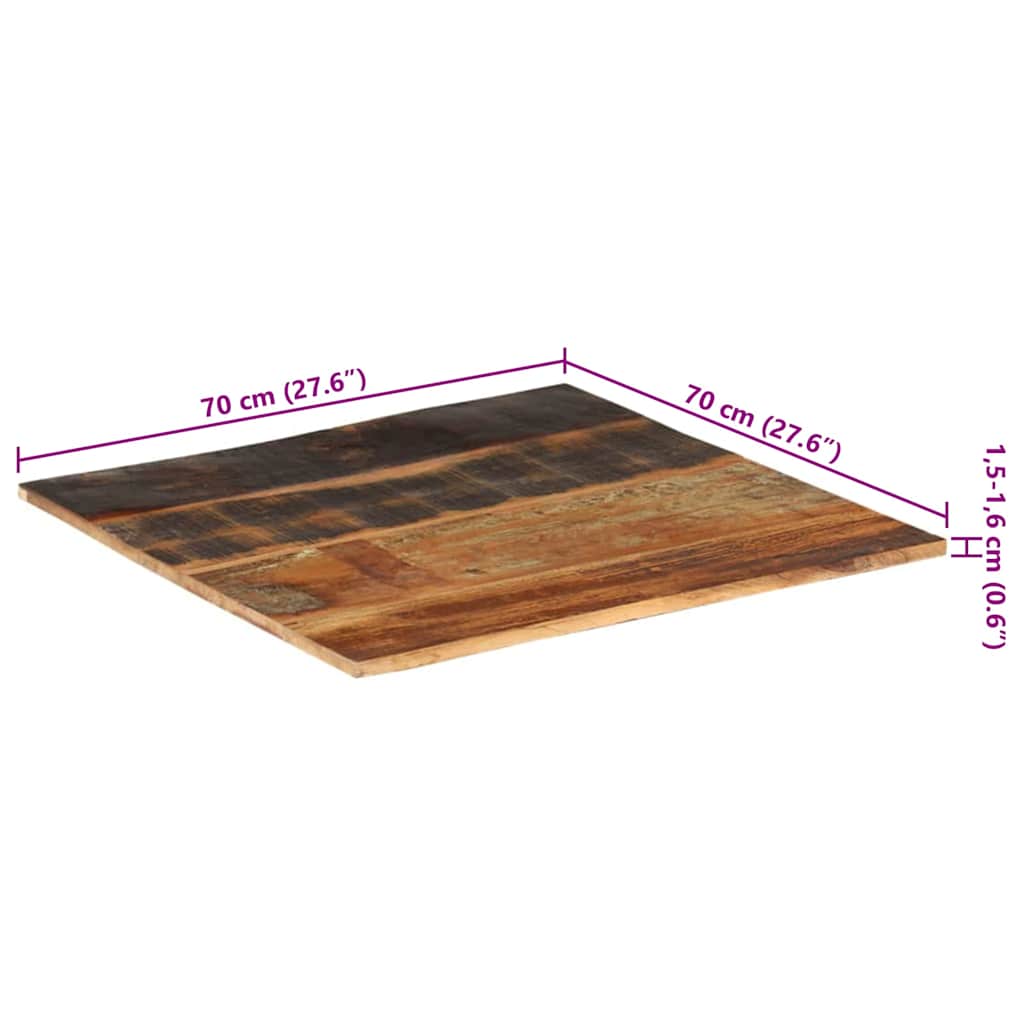 Négyszögű tömör újrahasznosított fa asztallap 70x70 cm 15-16 mm 12
