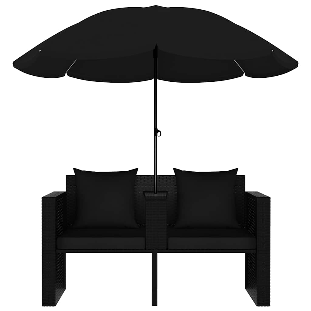 Fekete polyrattan kerti ágy napernyővel 4