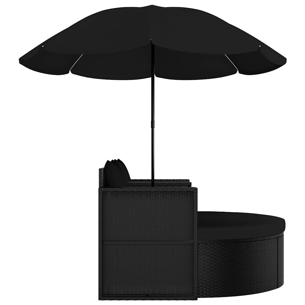 Fekete polyrattan kerti ágy napernyővel 5