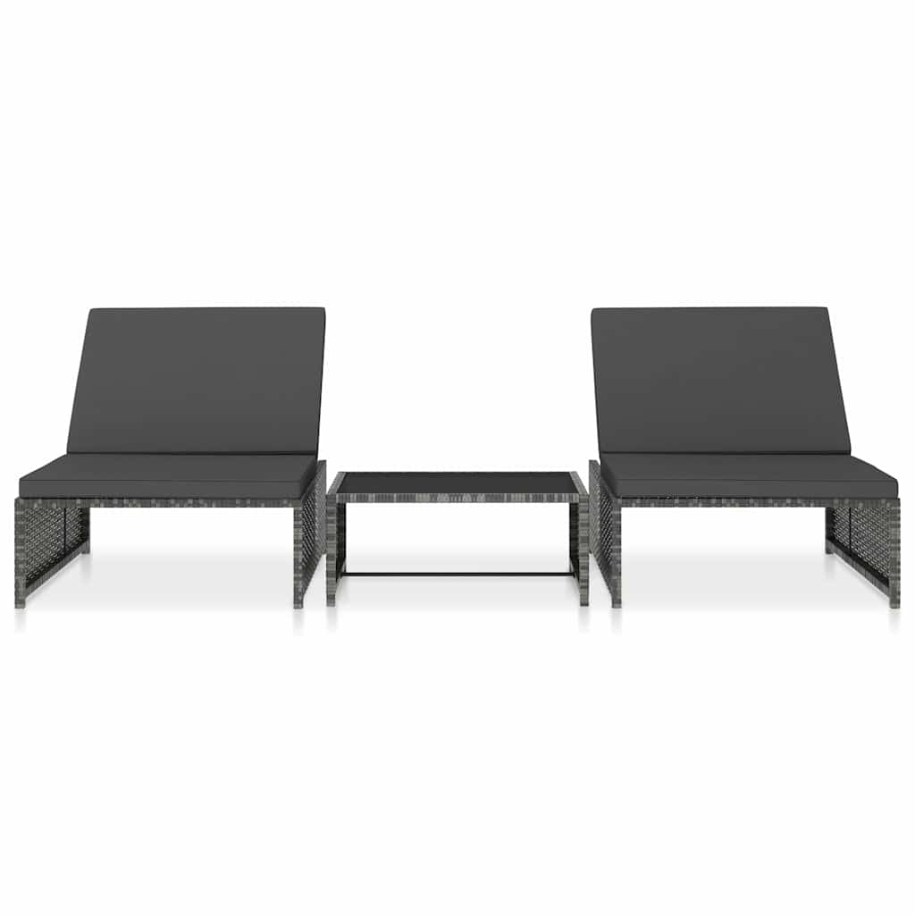 2 db szürke polyrattan dönthető kerti szék asztallal 2