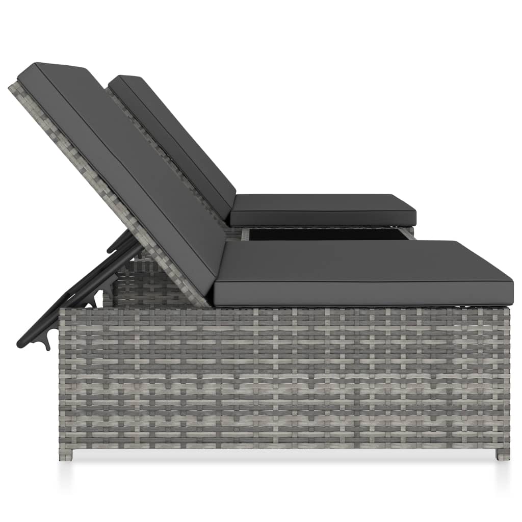 2 db szürke polyrattan dönthető kerti szék asztallal 3
