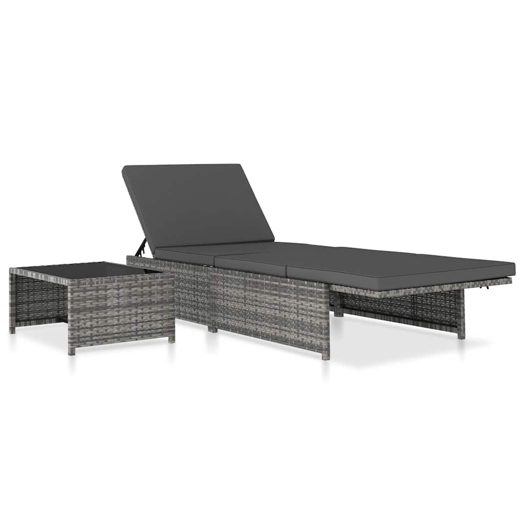 2 db szürke polyrattan dönthető kerti szék asztallal 4