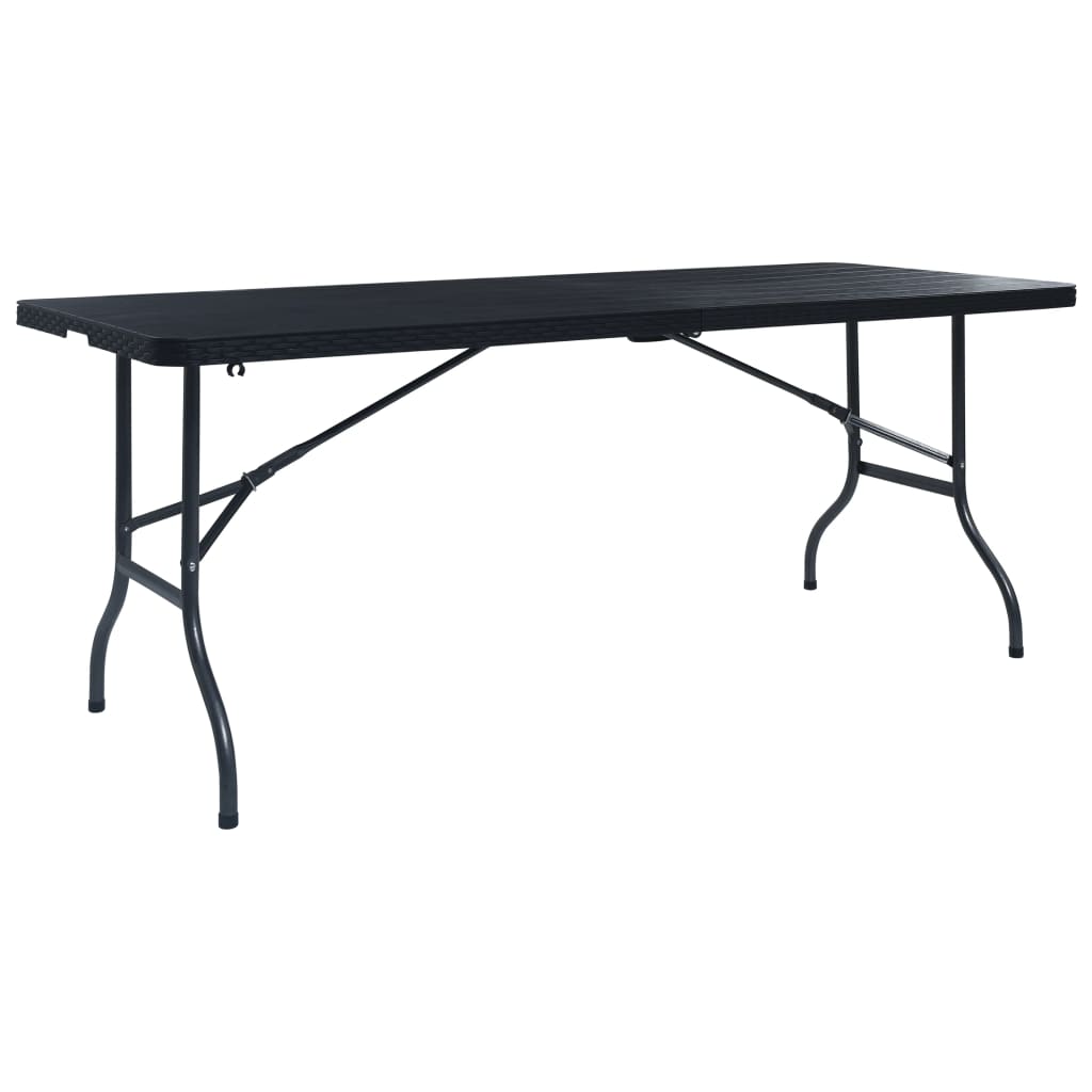 Fekete HDPE rattan szerű összecsukható kerti asztal 180x75x72cm