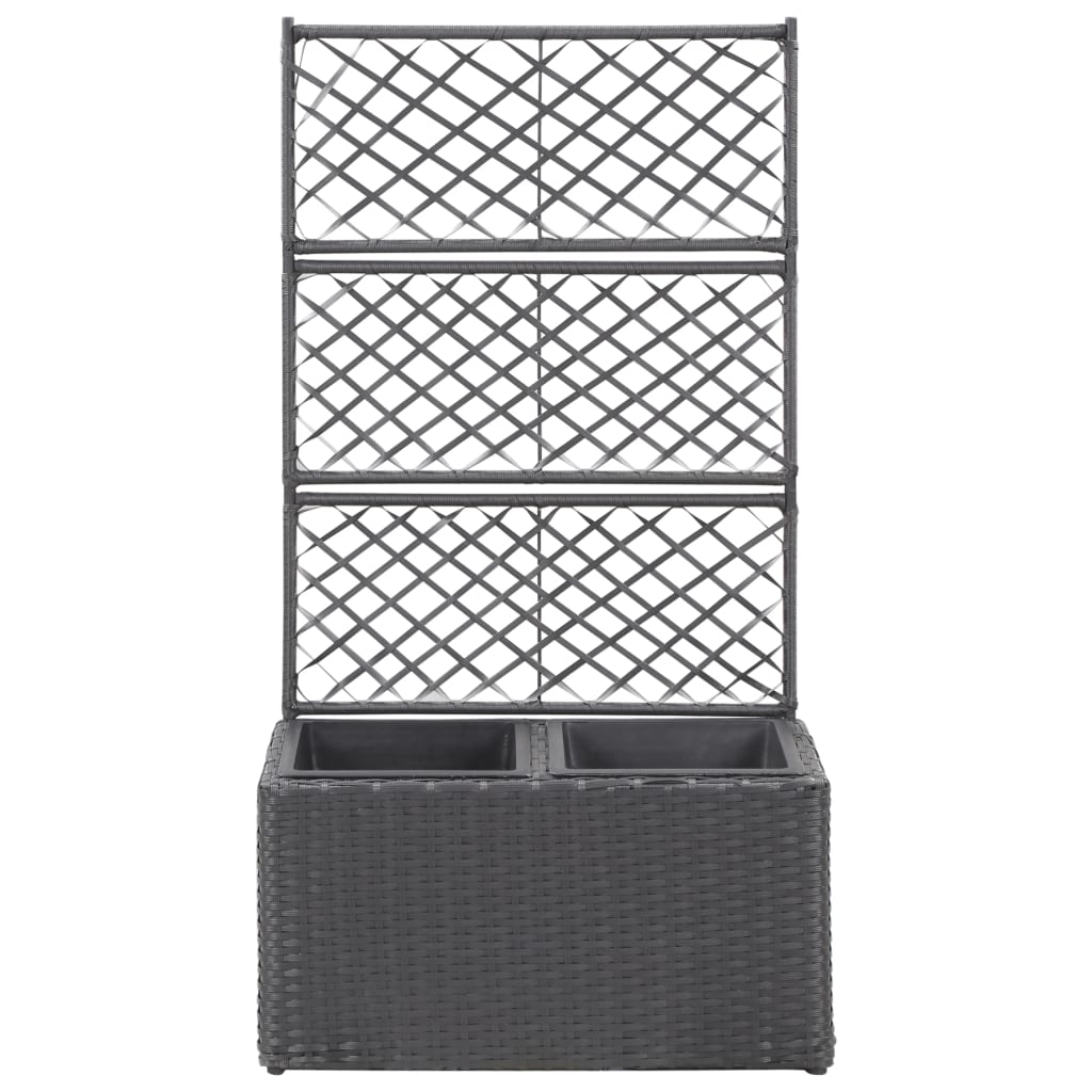 Fekete rácsos polyrattan magaságyás 2 kaspóval 58 x 30 x 107 cm 2