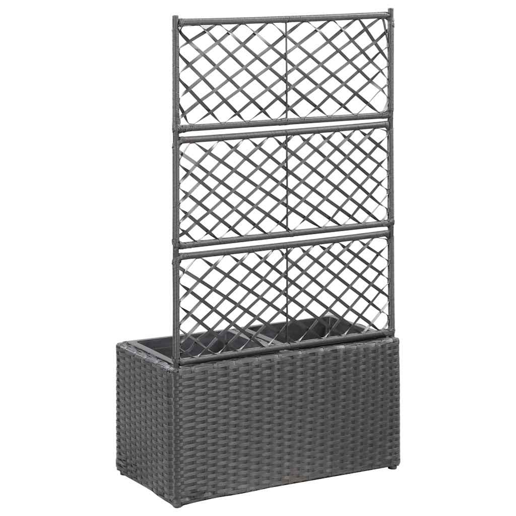 Fekete rácsos polyrattan magaságyás 2 kaspóval 58 x 30 x 107 cm 3