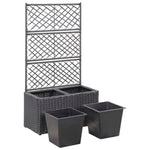 Fekete rácsos polyrattan magaságyás 2 kaspóval 58 x 30 x 107 cm 4
