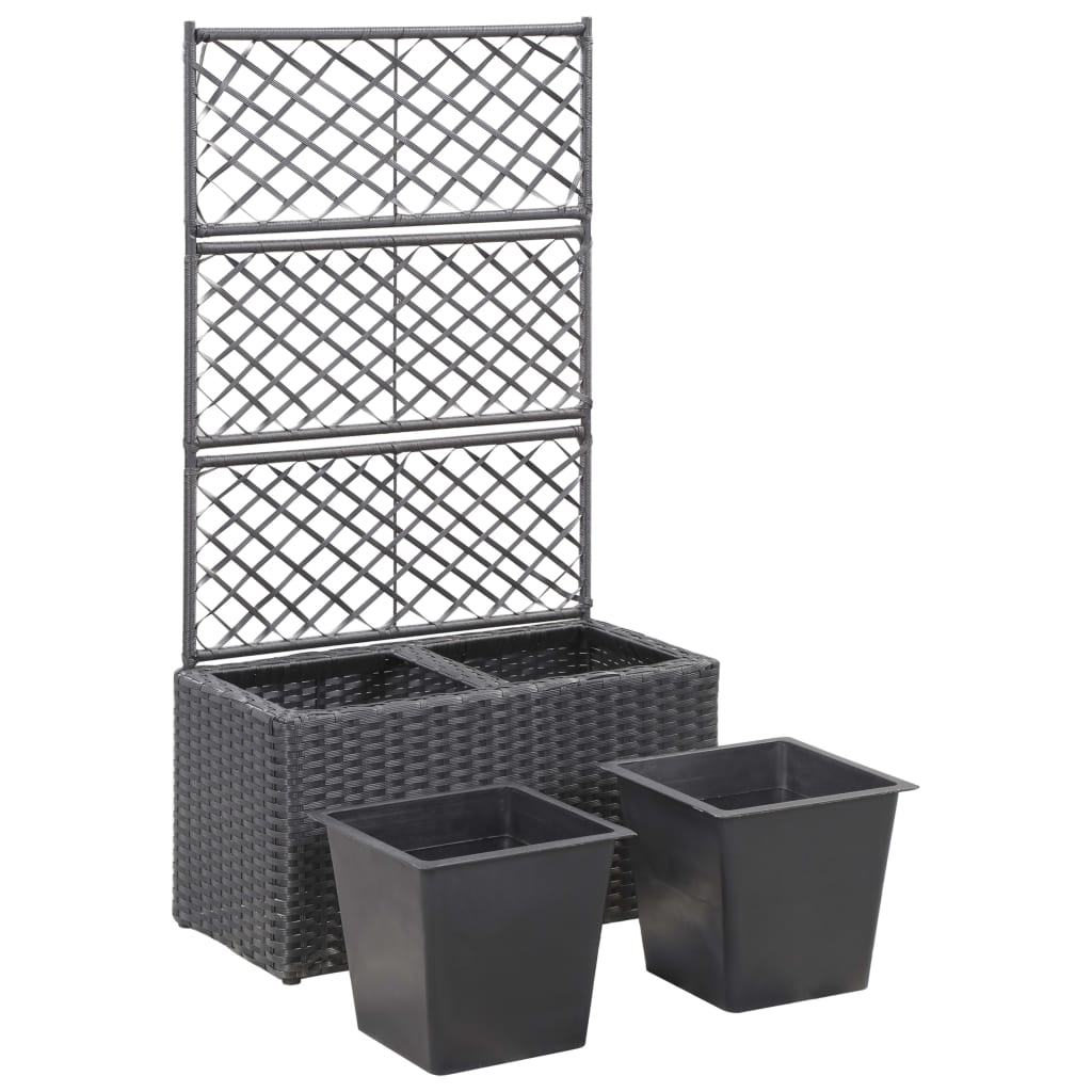 Fekete rácsos polyrattan magaságyás 2 kaspóval 58 x 30 x 107 cm 4