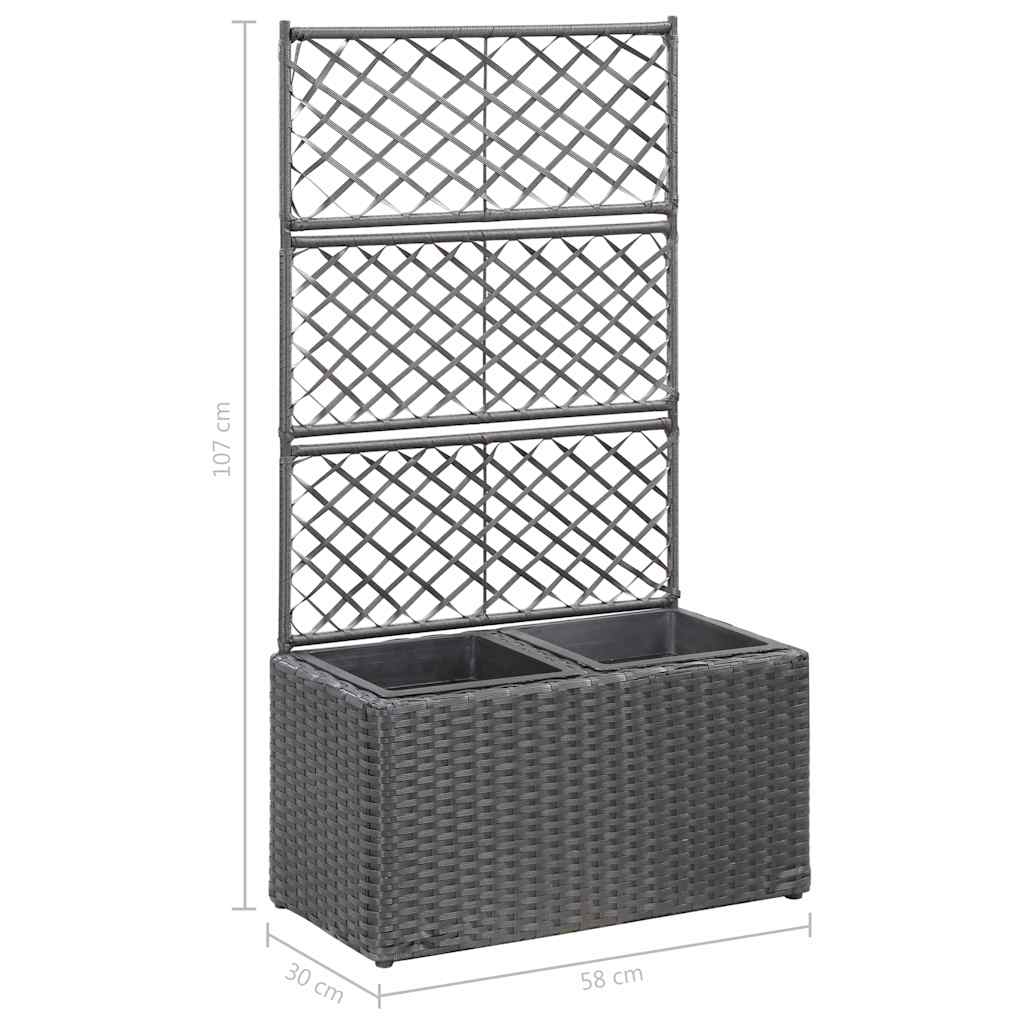 Fekete rácsos polyrattan magaságyás 2 kaspóval 58 x 30 x 107 cm 7