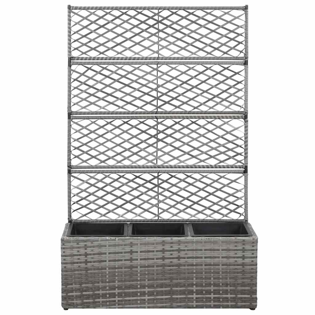 Szürke rácsos polyrattan magaságyás 3 kaspóval 83 x 30 x 130 cm 2