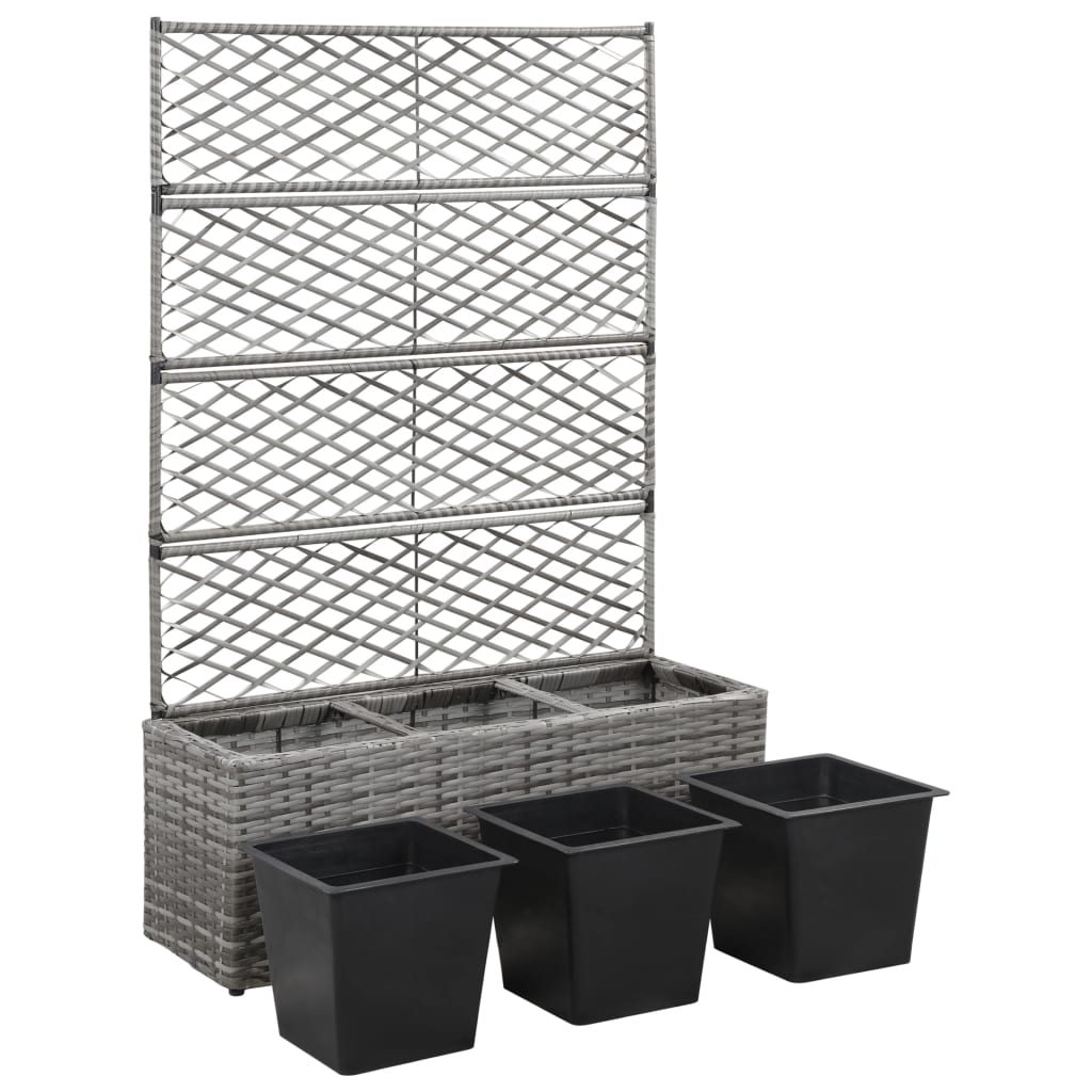 Szürke rácsos polyrattan magaságyás 3 kaspóval 83 x 30 x 130 cm 4