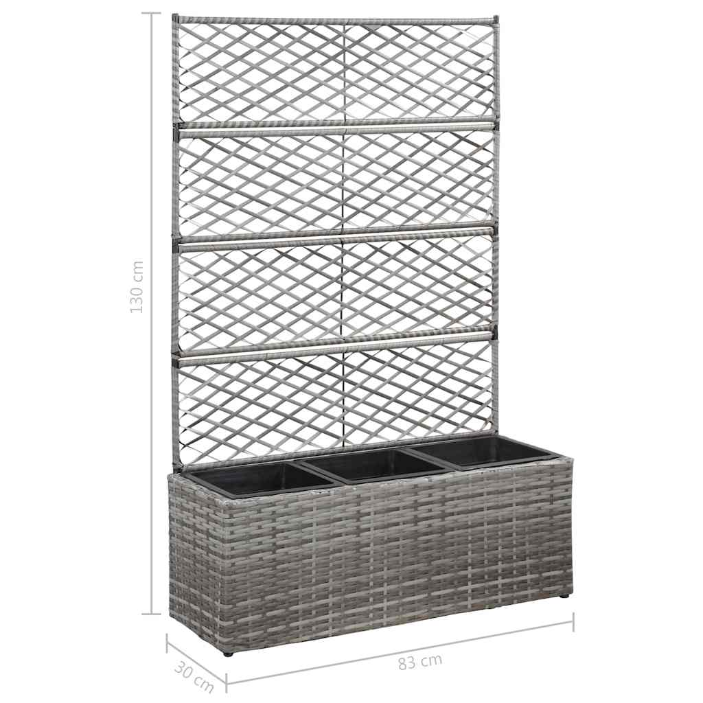 Szürke rácsos polyrattan magaságyás 3 kaspóval 83 x 30 x 130 cm 7