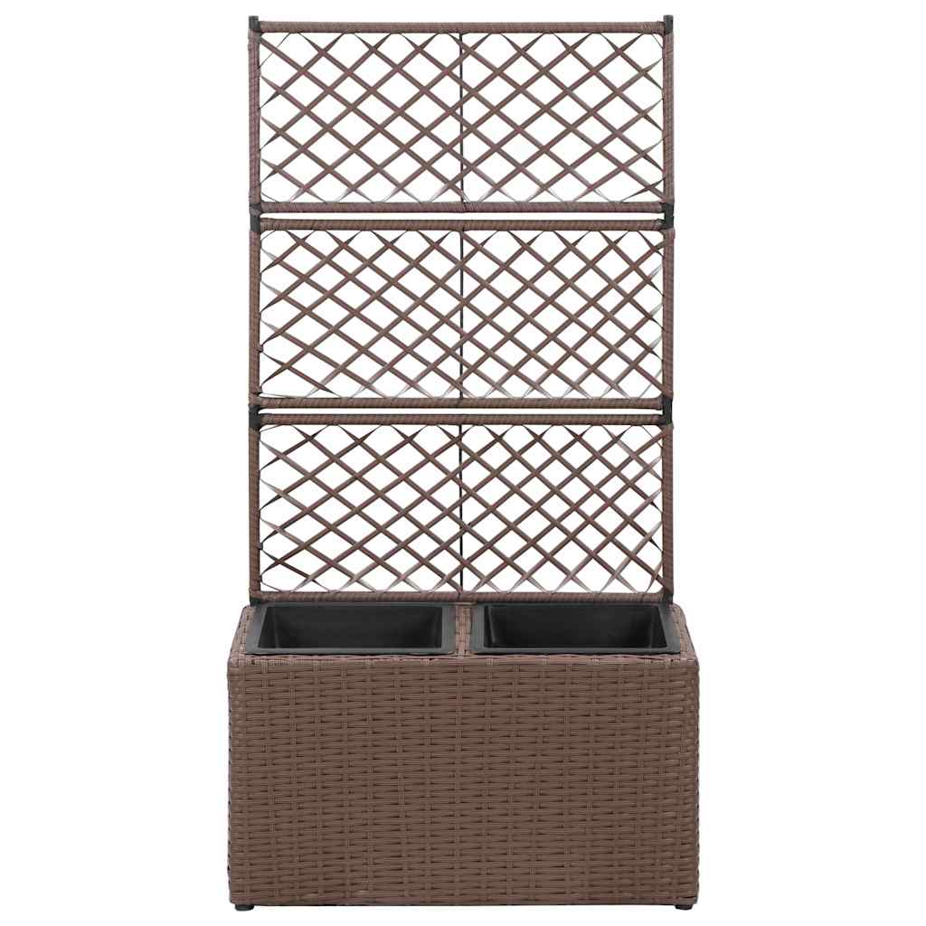 Barna rácsos polyrattan magaságyás 2 kaspóval 58 x 30 x 107 cm 2