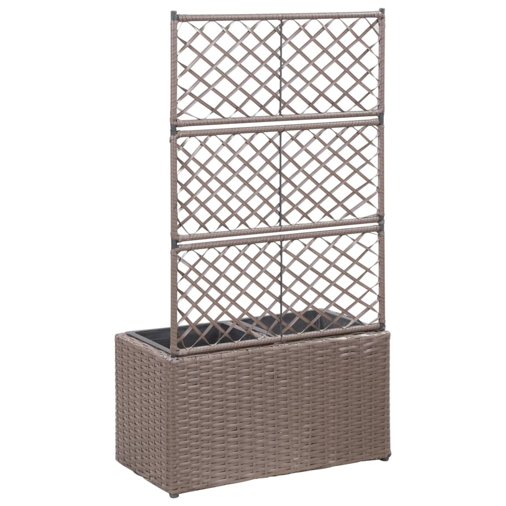 Barna rácsos polyrattan magaságyás 2 kaspóval 58 x 30 x 107 cm 3