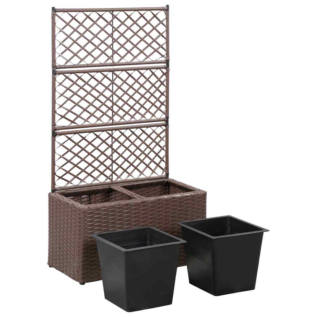 Barna rácsos polyrattan magaságyás 2 kaspóval 58 x 30 x 107 cm 4