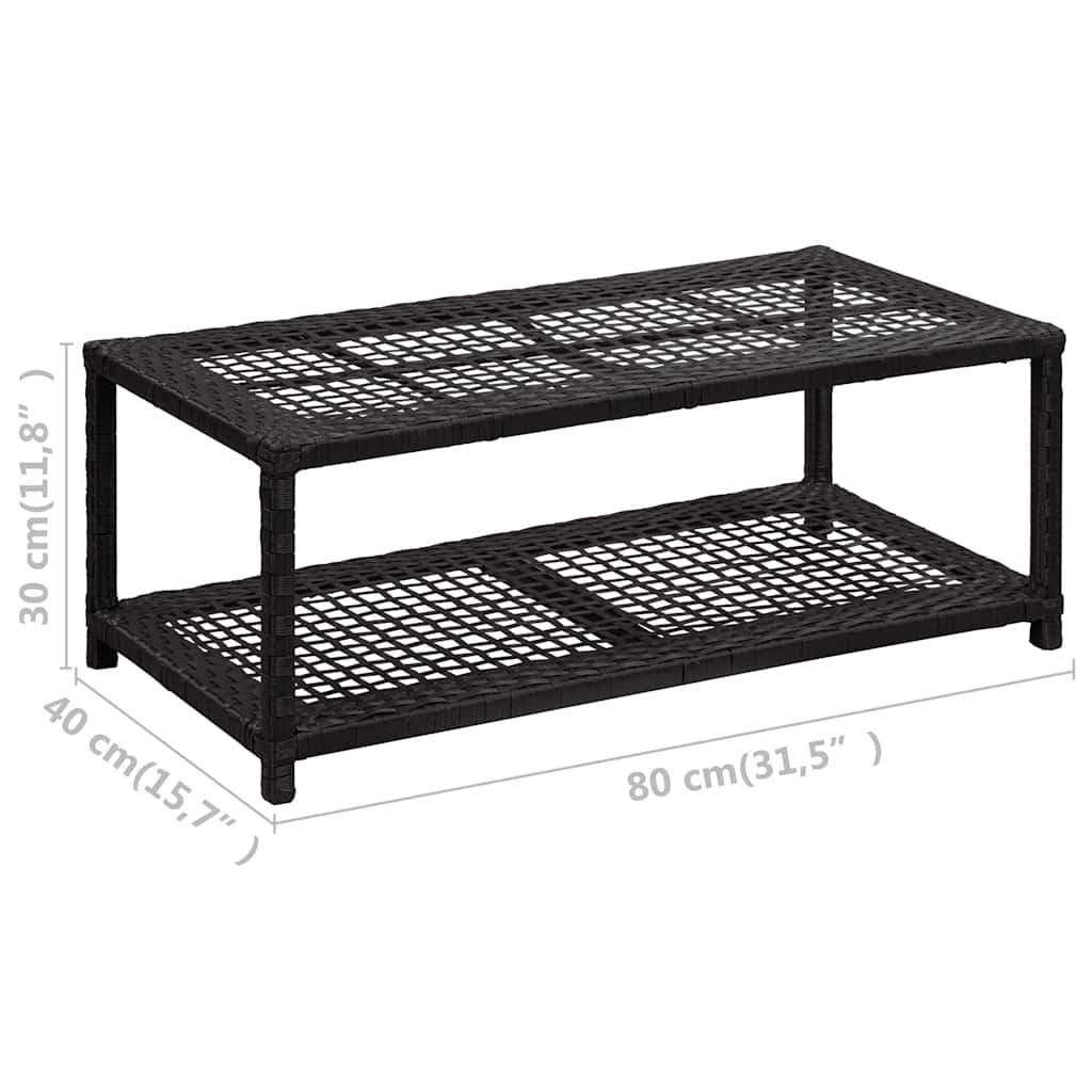 Fekete polyrattan cipőtároló pad 80 x 40 x 30 cm 5