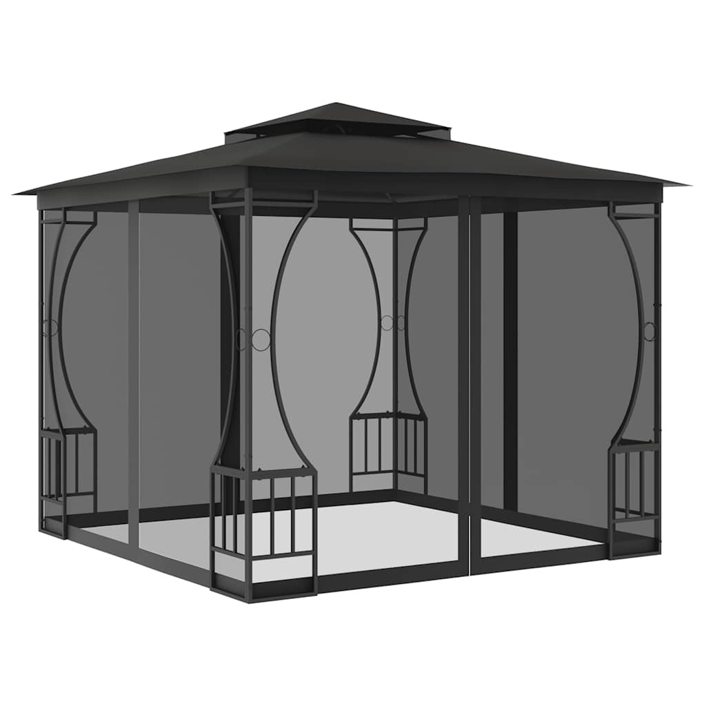 Antracitszürke pavilon hálóval 300 x 300 x 265 cm 2