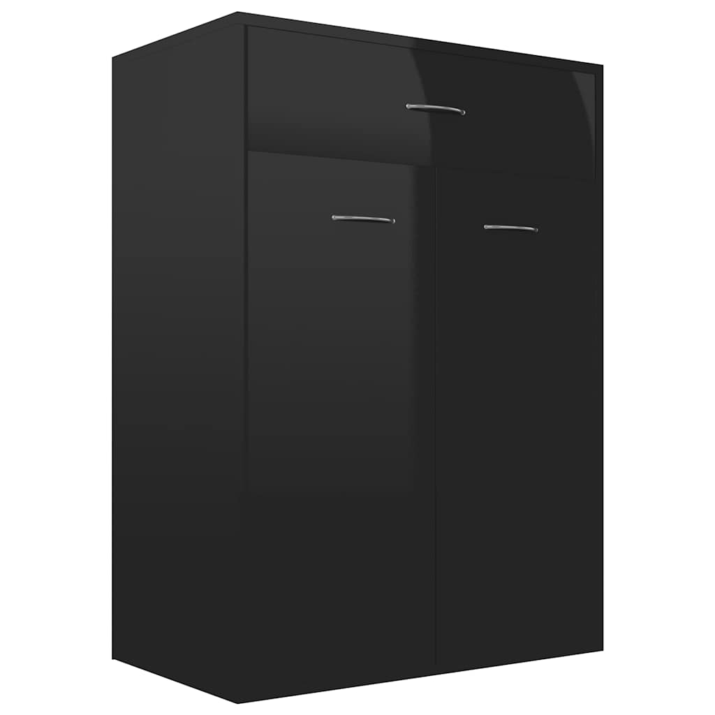 Magasfényű fekete forgácslap cipősszekrény 60 x 35 x 84 cm 2