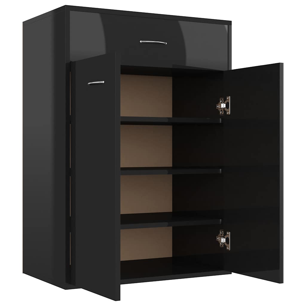 Magasfényű fekete forgácslap cipősszekrény 60 x 35 x 84 cm 3