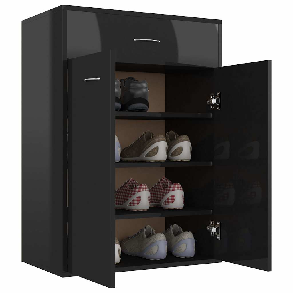Magasfényű fekete forgácslap cipősszekrény 60 x 35 x 84 cm 5