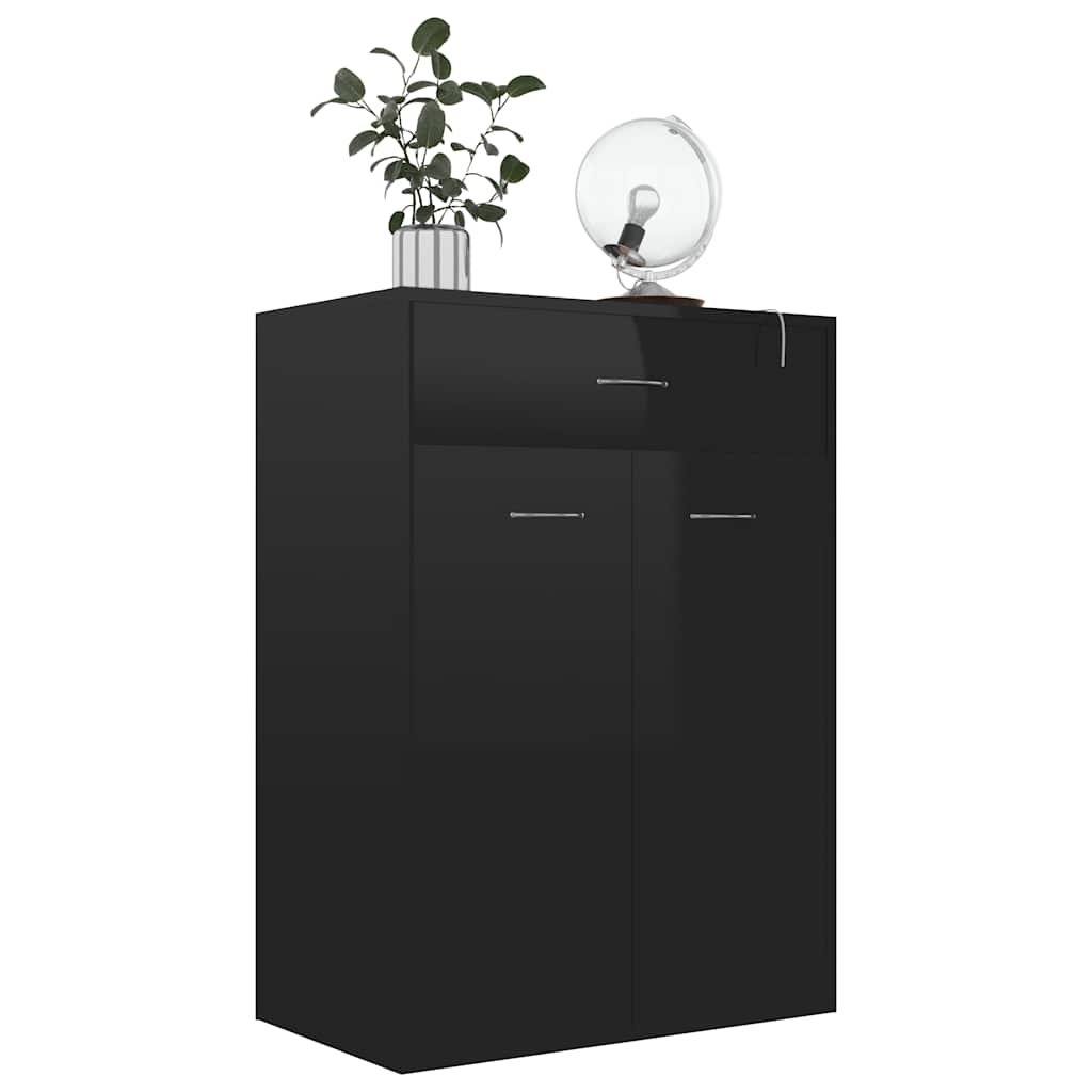 Magasfényű fekete forgácslap cipősszekrény 60 x 35 x 84 cm 6