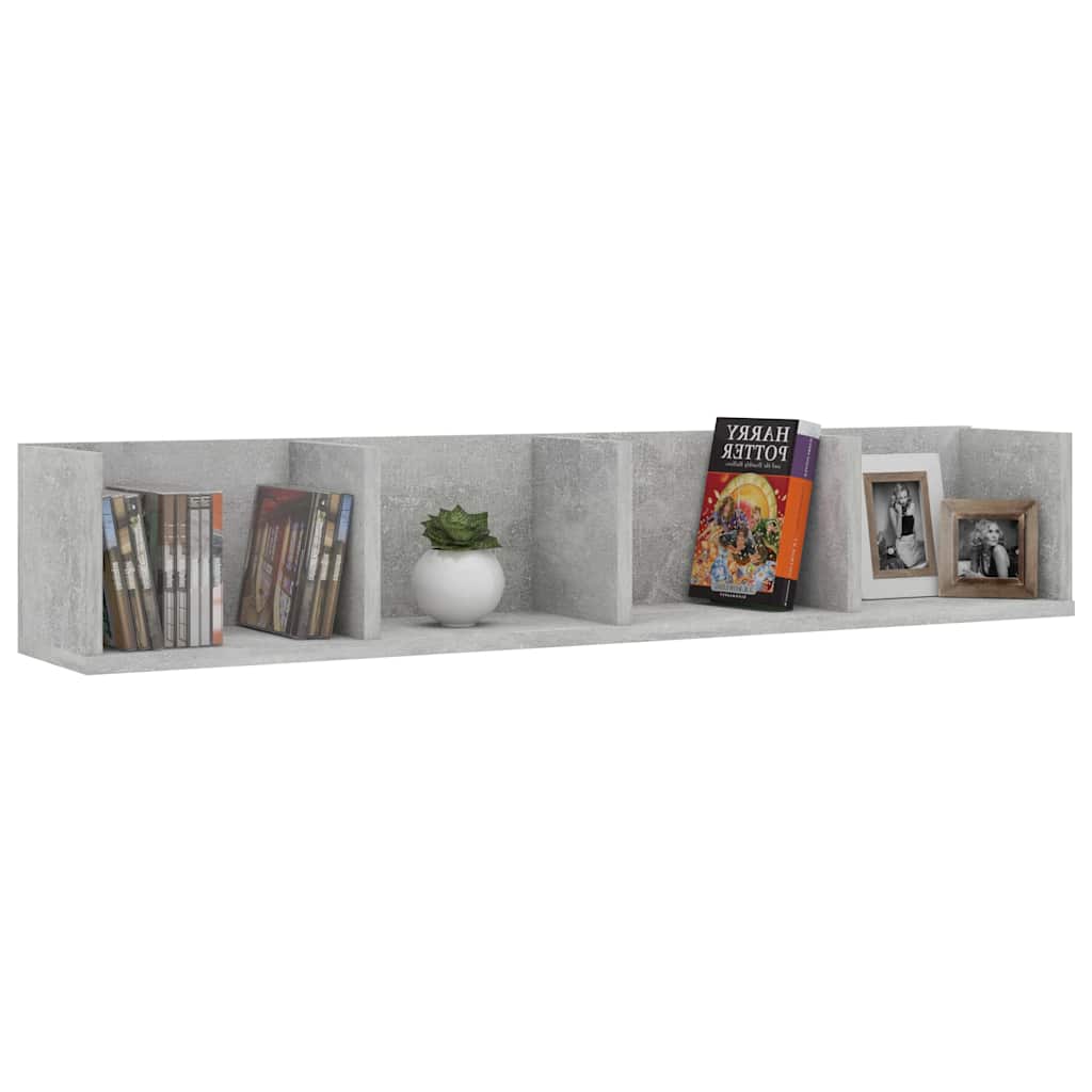 Betonszürke szerelt fa CD-tartó fali polc 100 x 18 x 18 cm 3