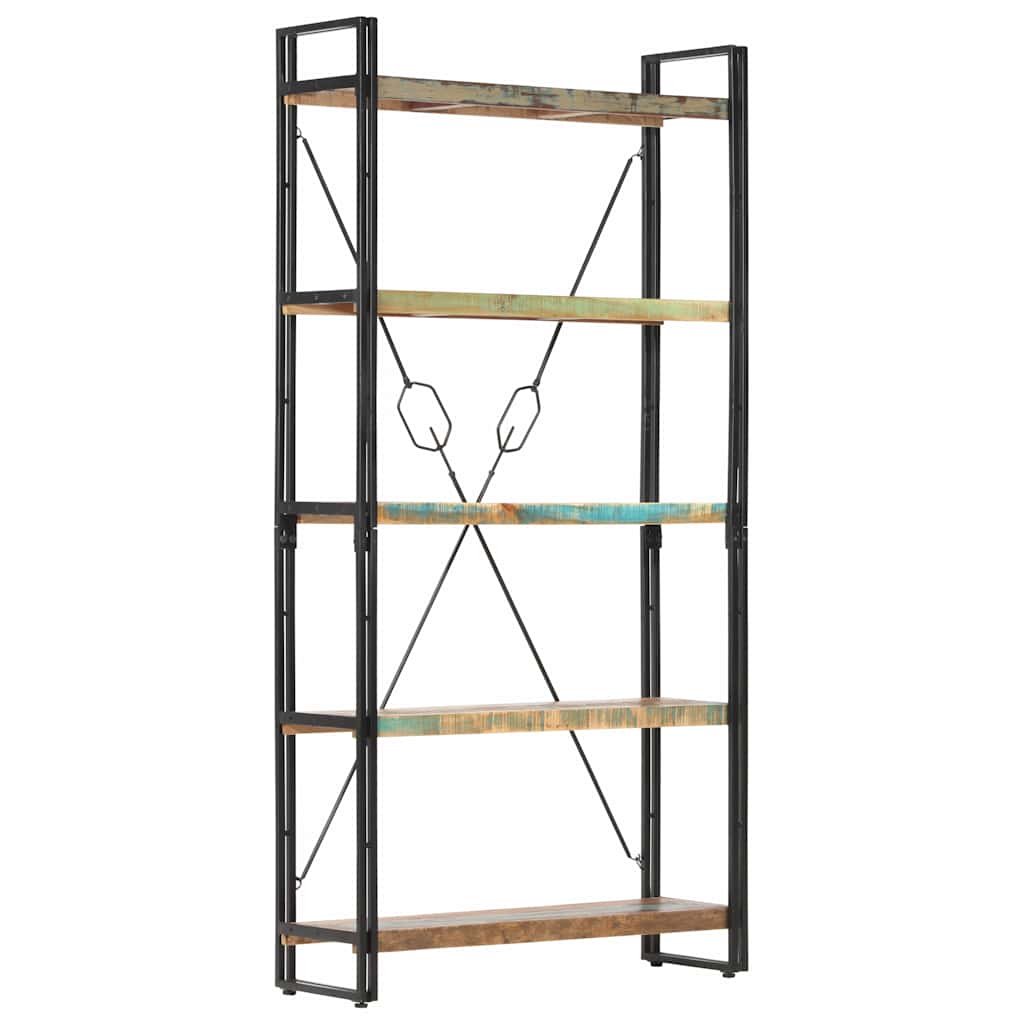 5 szintes tömör újrahasznosított fa könyvespolc 90x30x180 cm
