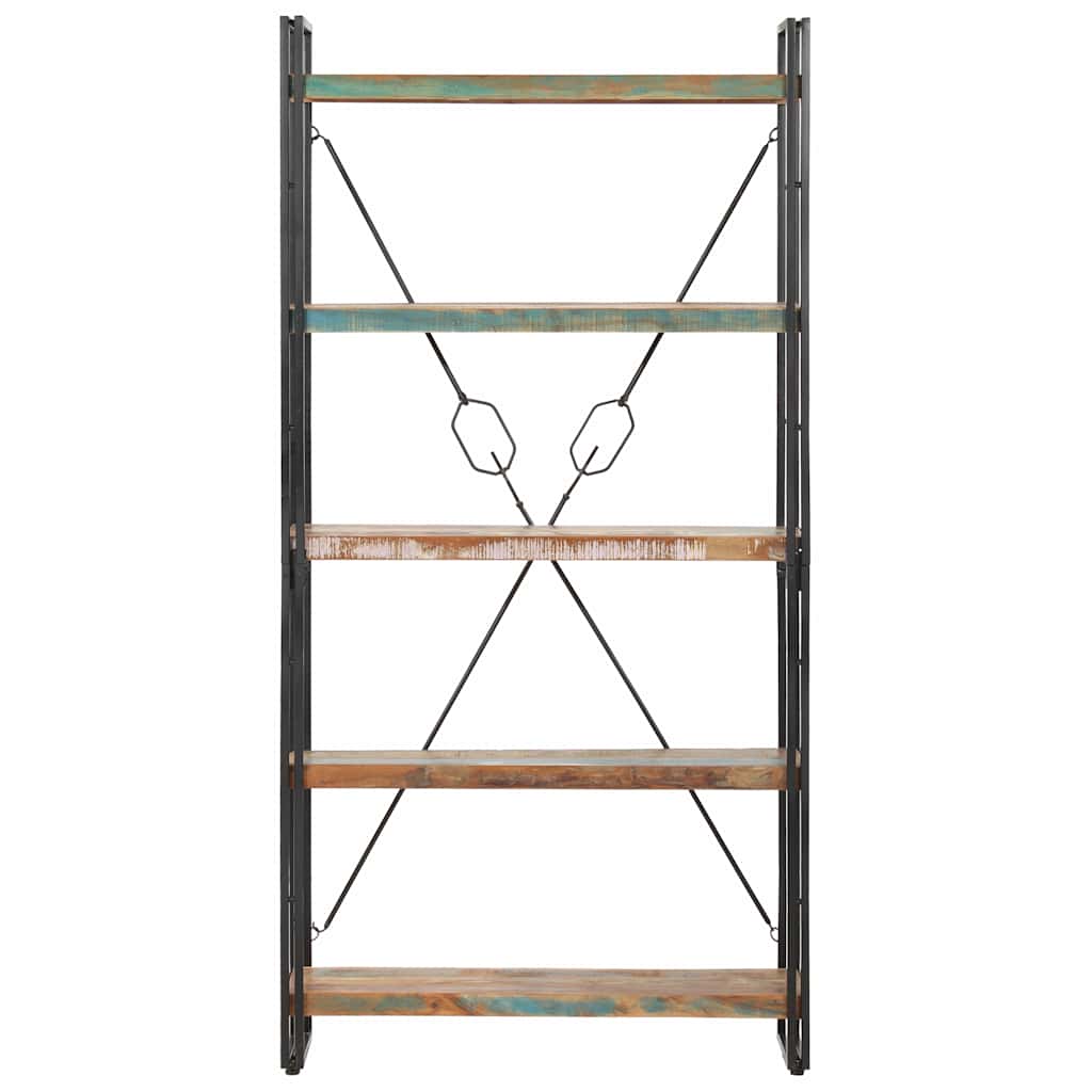 5 szintes tömör újrahasznosított fa könyvespolc 90x30x180 cm 2