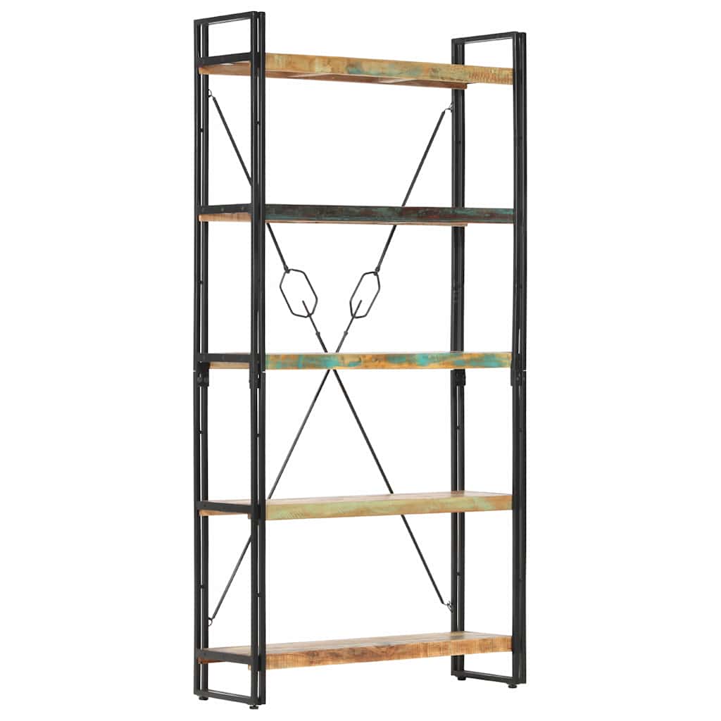 5 szintes tömör újrahasznosított fa könyvespolc 90x30x180 cm 7