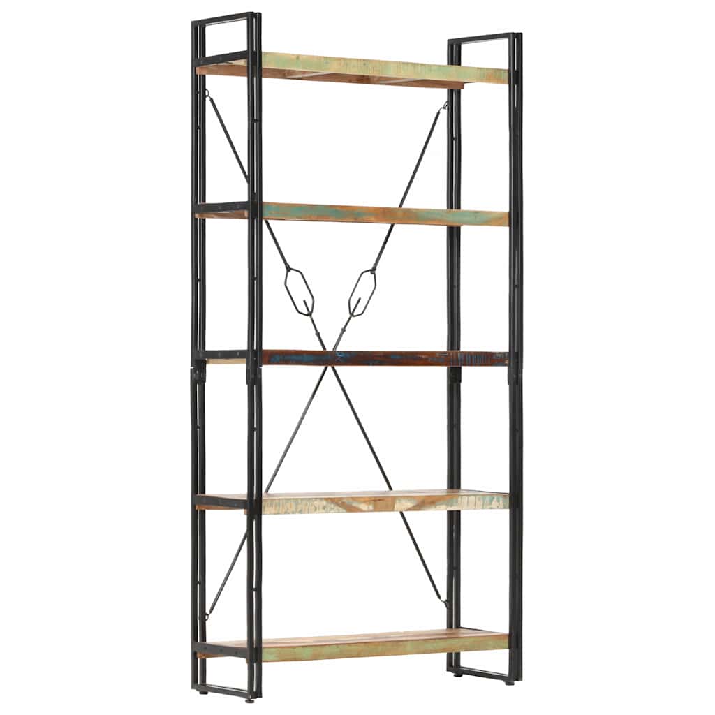 5 szintes tömör újrahasznosított fa könyvespolc 90x30x180 cm 9