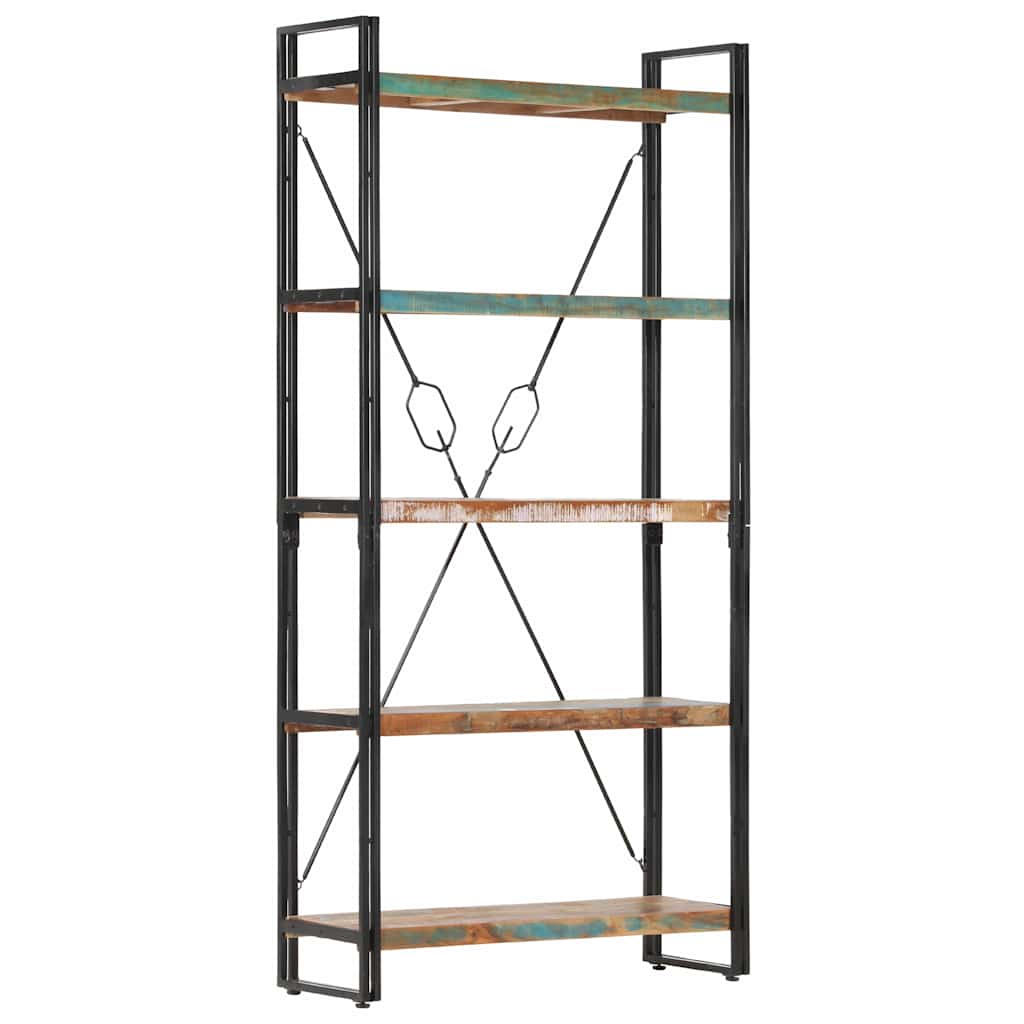 5 szintes tömör újrahasznosított fa könyvespolc 90x30x180 cm 10