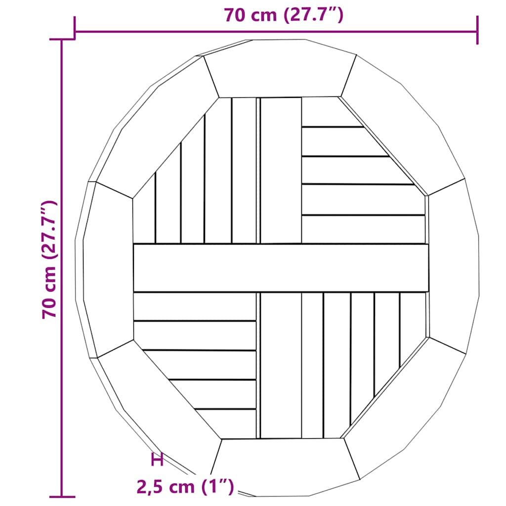 Kerek tömör tíkfa asztallap 2,5 cm 70 cm 8