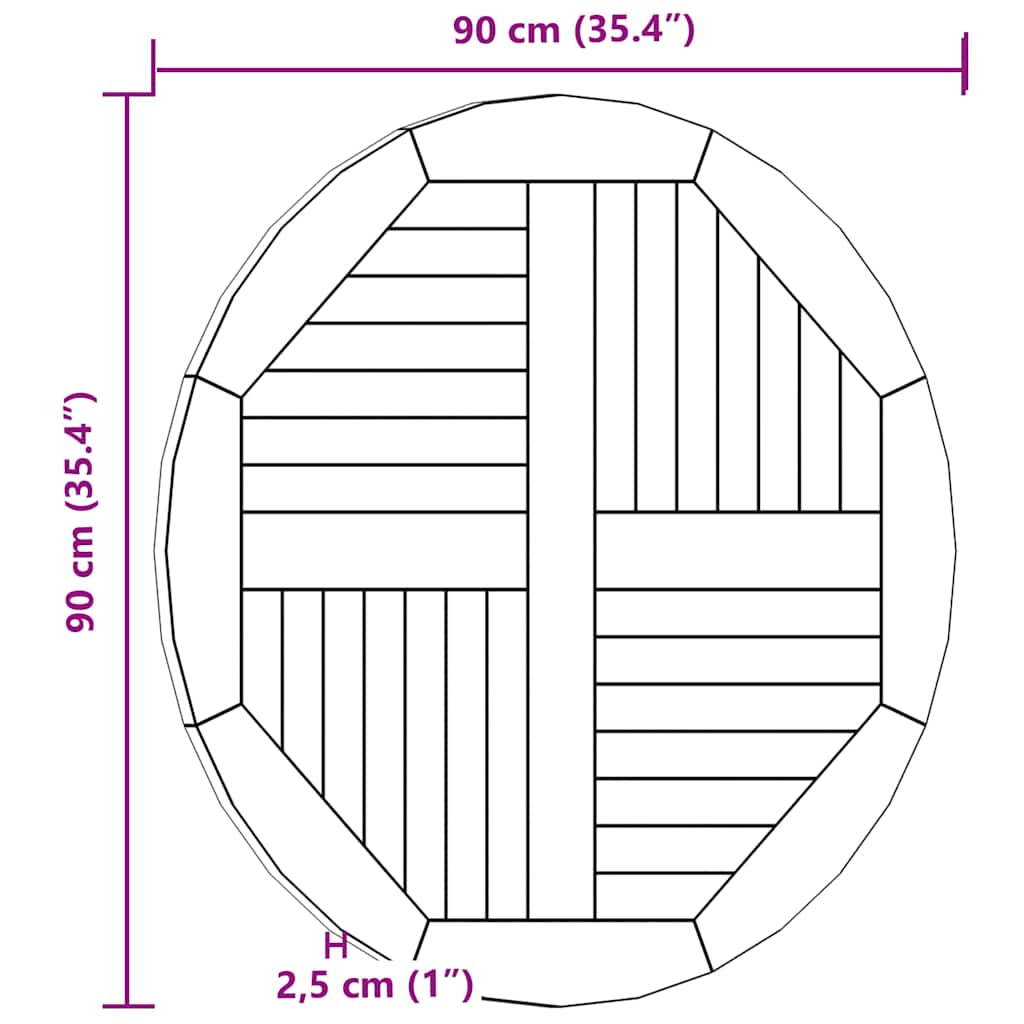 Kerek tömör tíkfa asztallap 2,5 cm 90 cm 8