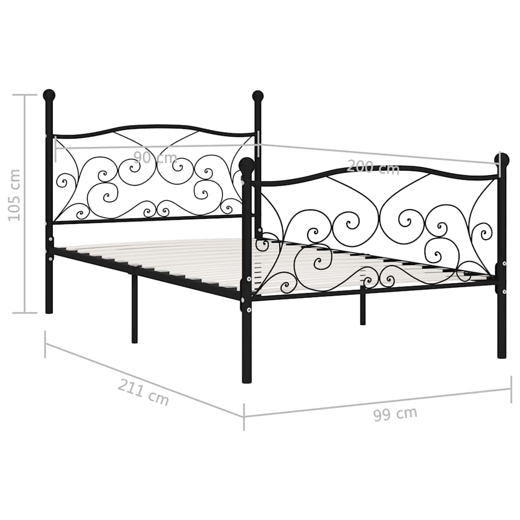 Fekete fém ágykeret lécezett ágyráccsal 90 x 200 cm 5