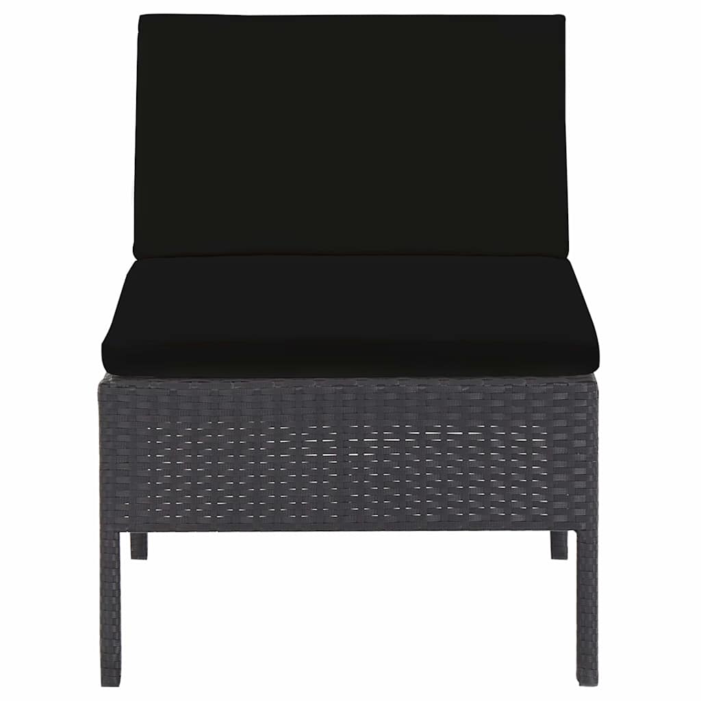 5-részes fekete polyrattan kerti kanapészett párnákkal 4