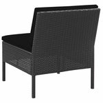 5-részes fekete polyrattan kerti kanapészett párnákkal 6