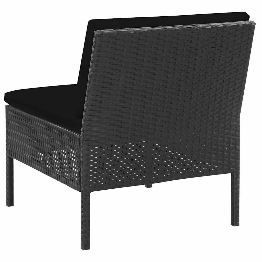 5-részes fekete polyrattan kerti kanapészett párnákkal 6