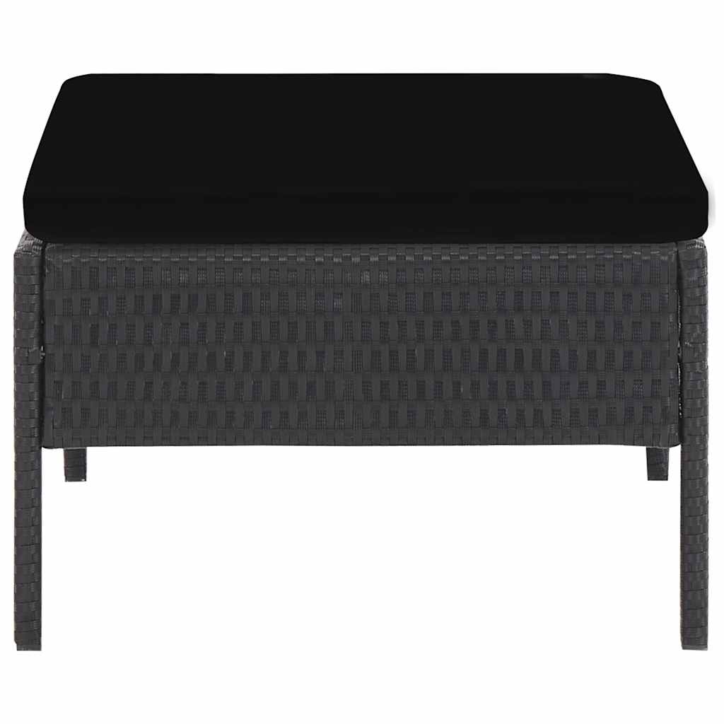 5-részes fekete polyrattan kerti kanapészett párnákkal 8